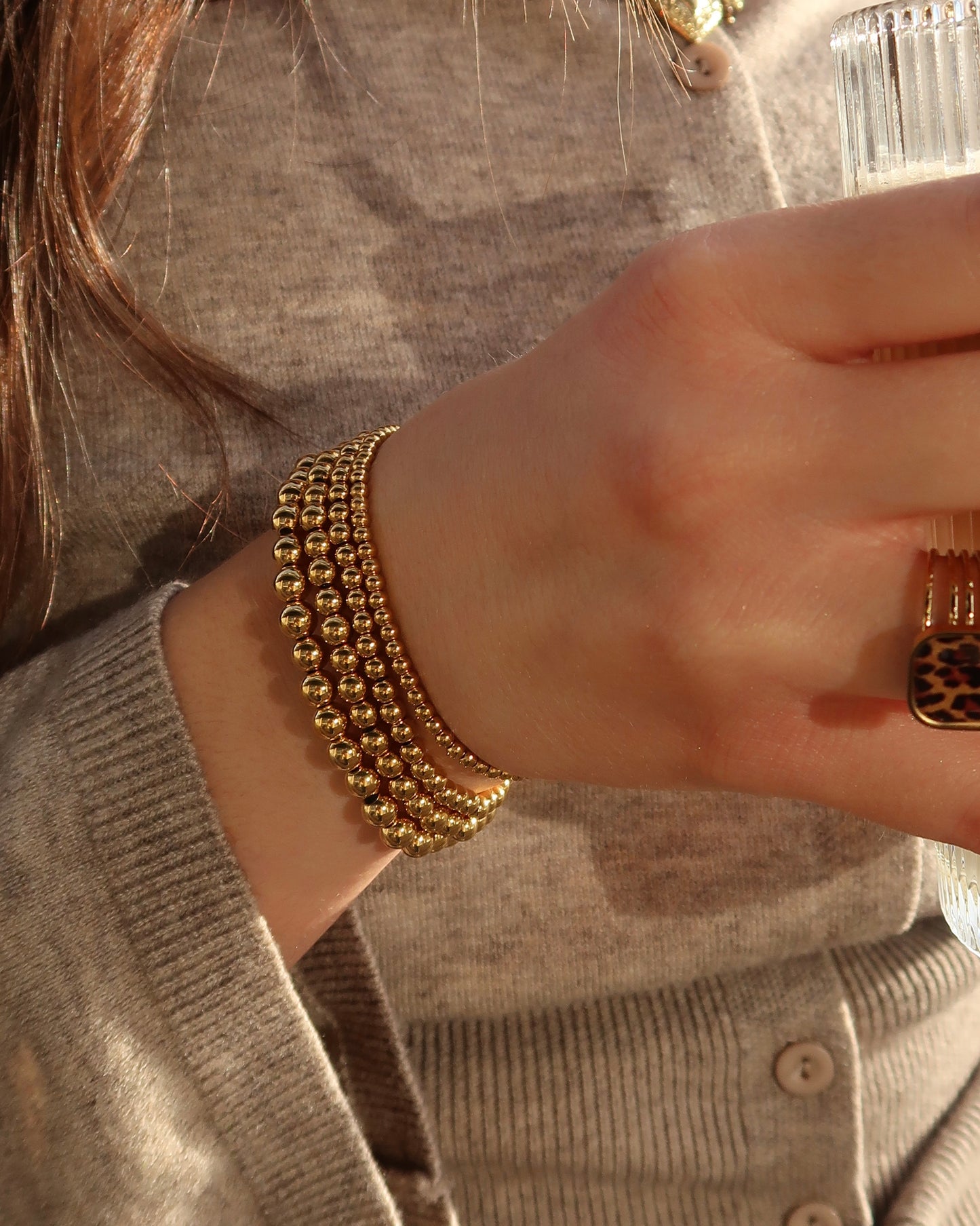 Gouden Elastische kralenarmband van stainless steel