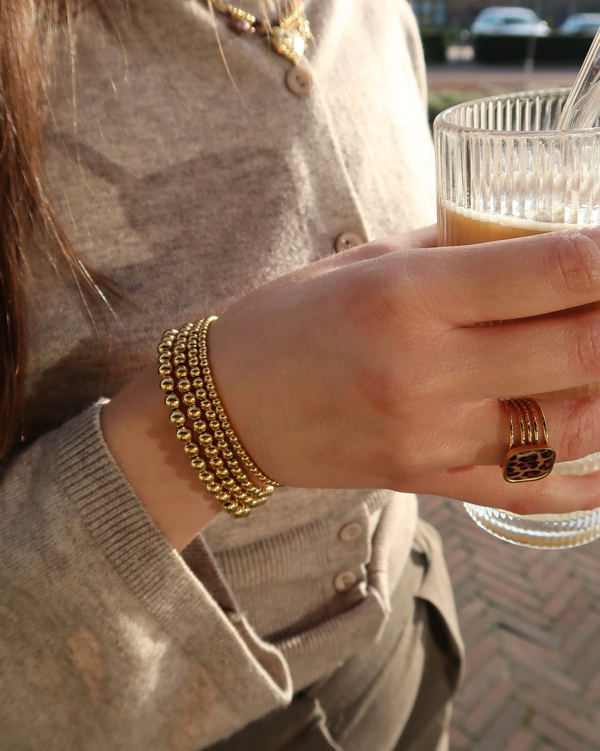 Gouden Elastische kralenarmband van stainless steel