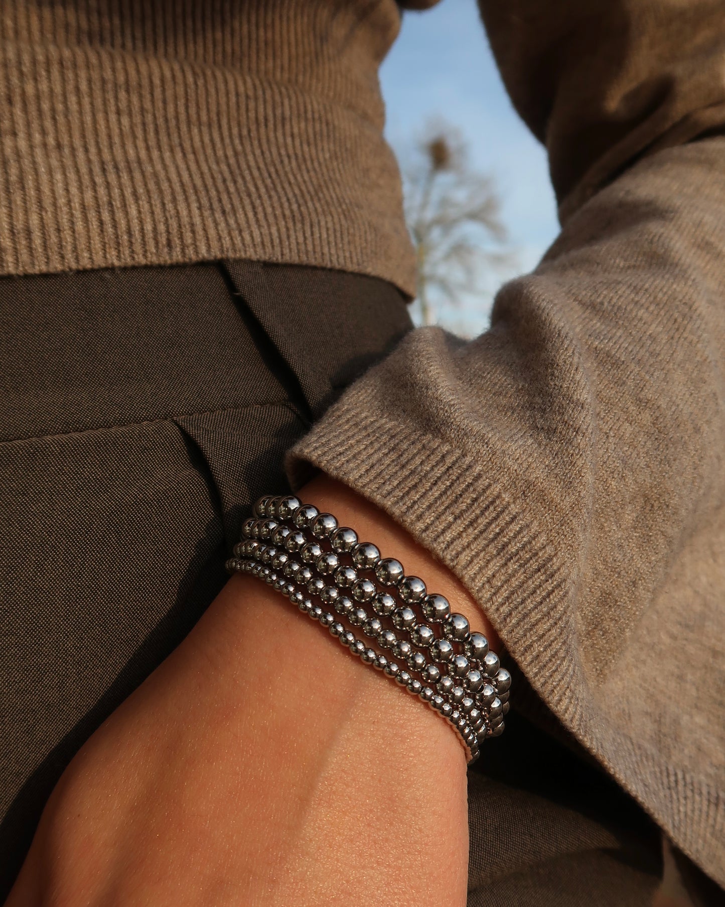 Zilveren Elastische kralenarmband van stainless steel