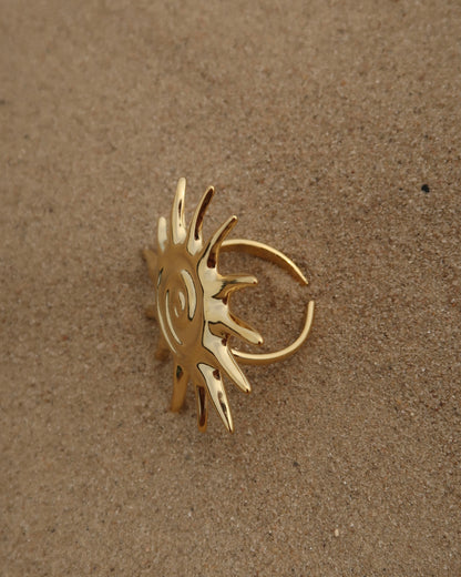 Costa del Sol Ring: gouden verstelbare zonring. Perfecte zomerse statement ring, stainless steel en waterproof